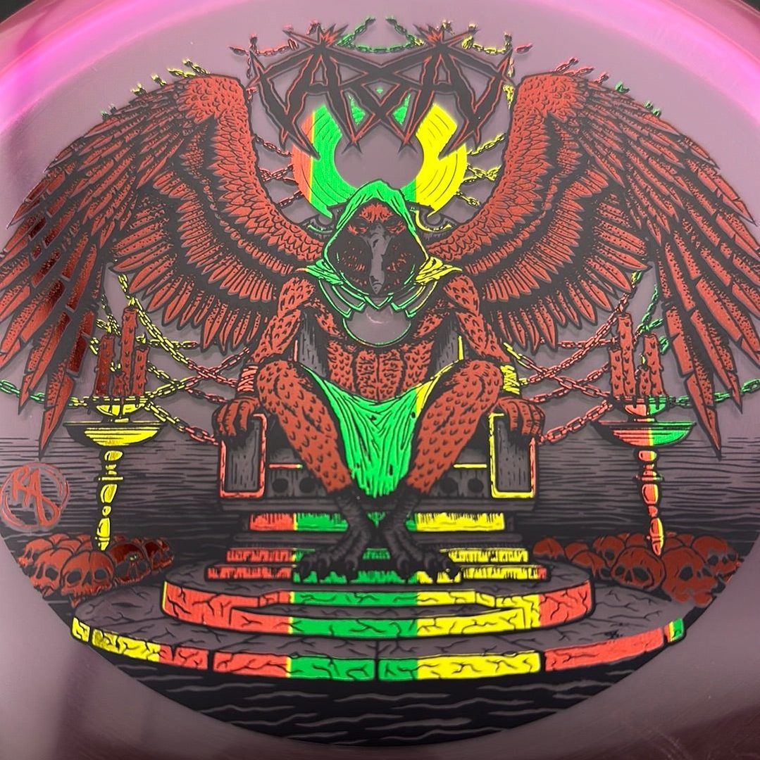 CryZtal Buzzz disc golf disc by Rare Air Discs featuring Karudi the Overseer design from Cult of RAD, with vibrant colors and detailed artwork.