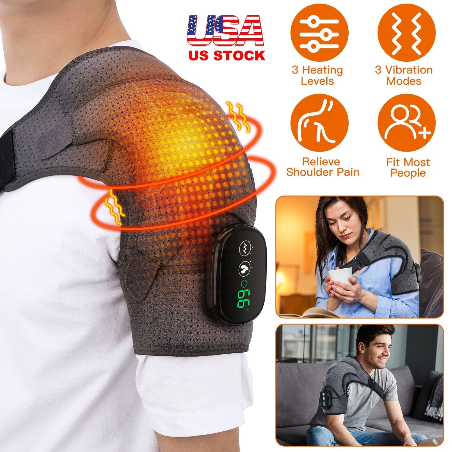 Cordless Shoulder Heating Pad Rechargeable Heated Shoulder Wrap MassagerÊShoulder Brace Supports with 3 Heating Levels 3 Vibration Modes for Left Righ - OVERLANDERS Outfitter