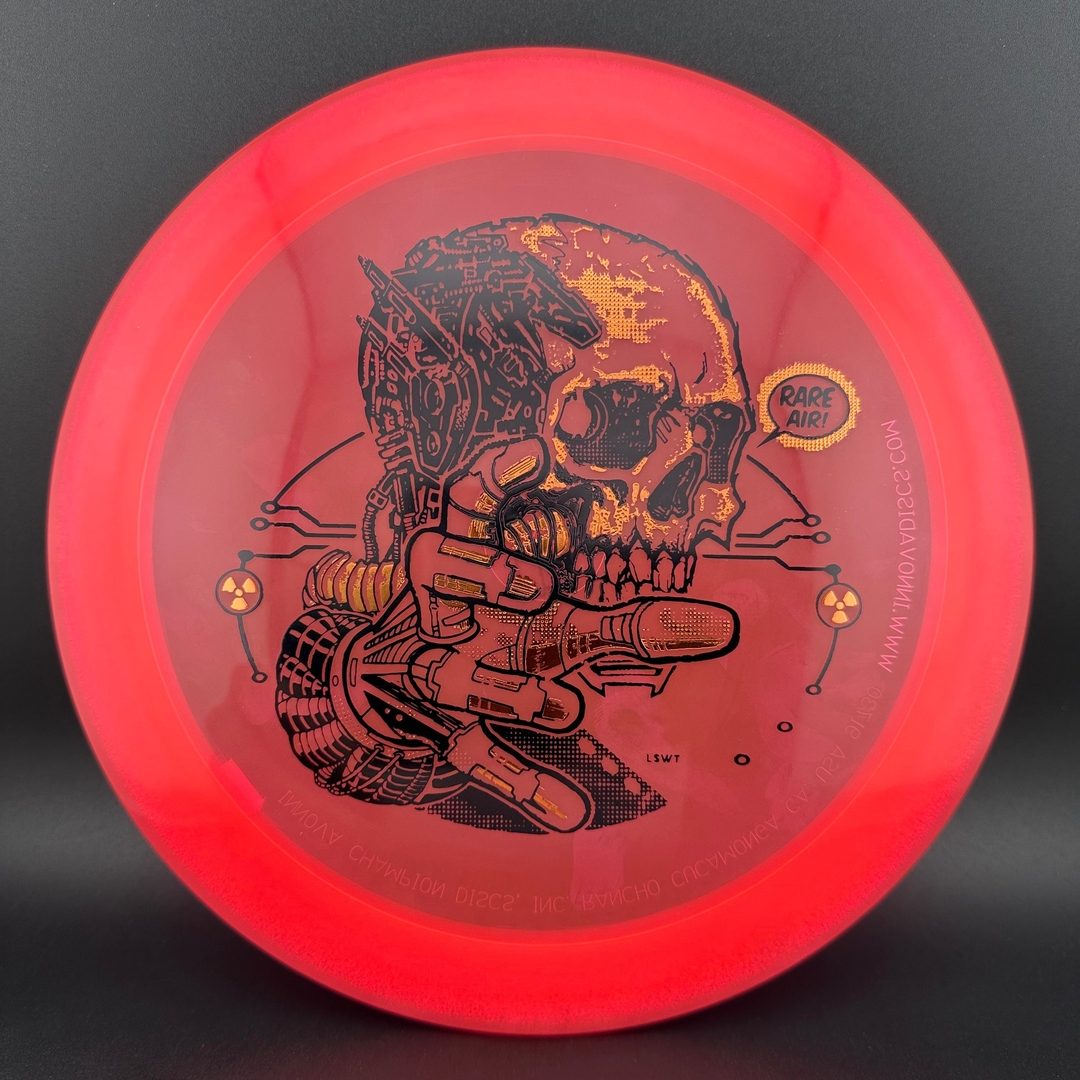 Rare Air Discs Gummy C-Blend Aztec disc golf disc from the STRATUS FEAR V1 series by Les White, with vibrant colors and detailed design.
