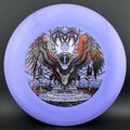 ESP Glo Buzzz disc golf disc by Rare Air Discs featuring Karudi the Overseer artwork from Cult of RAD series.