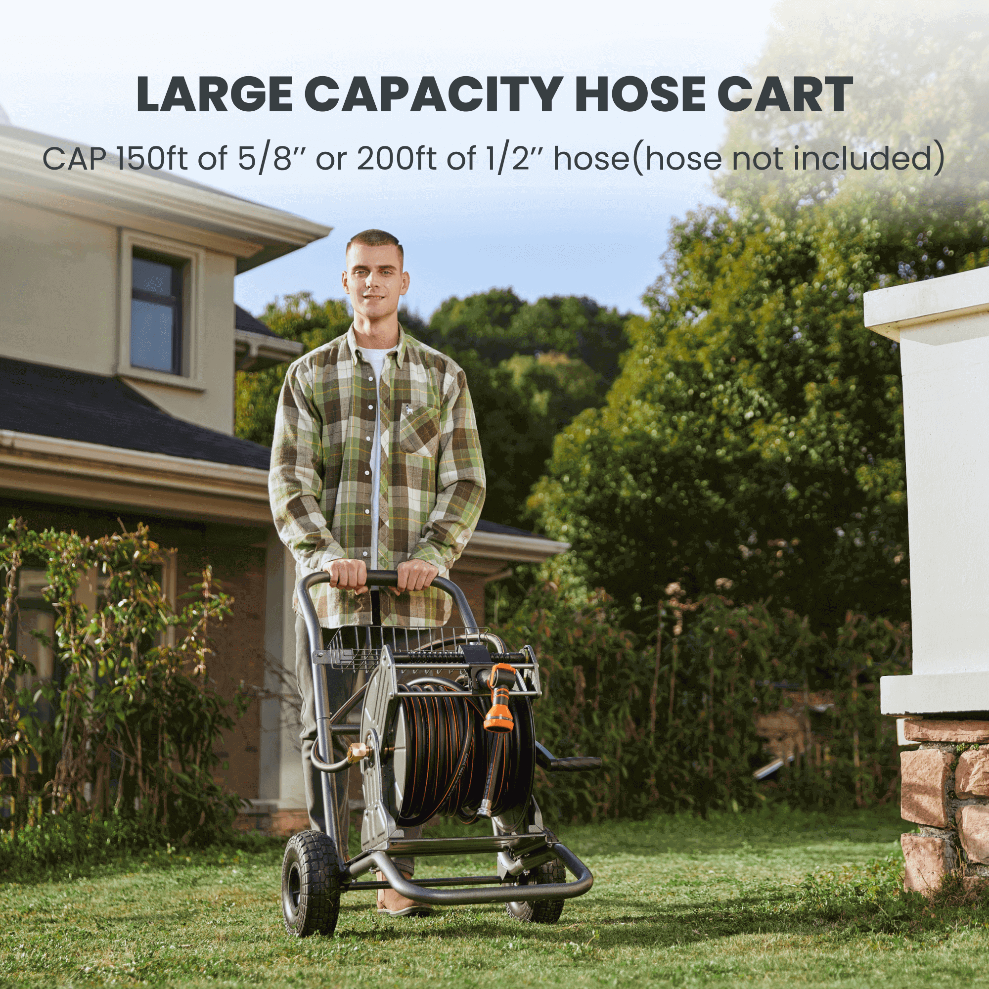 Garden Hose Reel Cart-2 Wheels-Stainless Steel-Heavy Duty - OVERLANDERS Outfitter