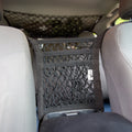 Universal seat divider storage net by Flatirons Overland, showing a durable mesh organizer for vehicle seat separation.
