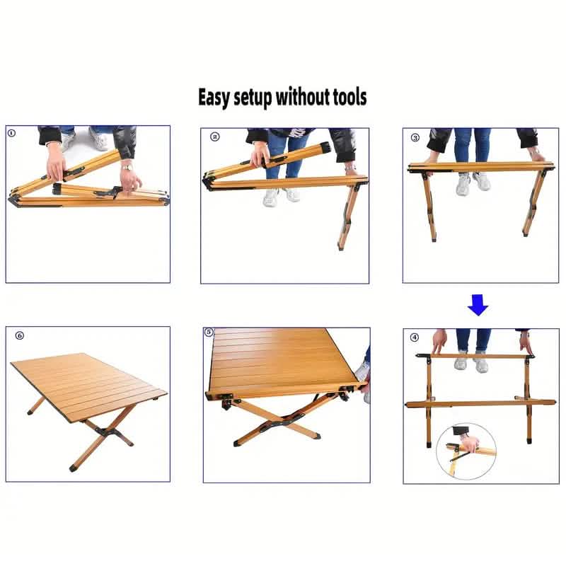 Portable outdoor picnic table by DailySale with sturdy wooden surface and foldable metal legs for easy transport and outdoor use.