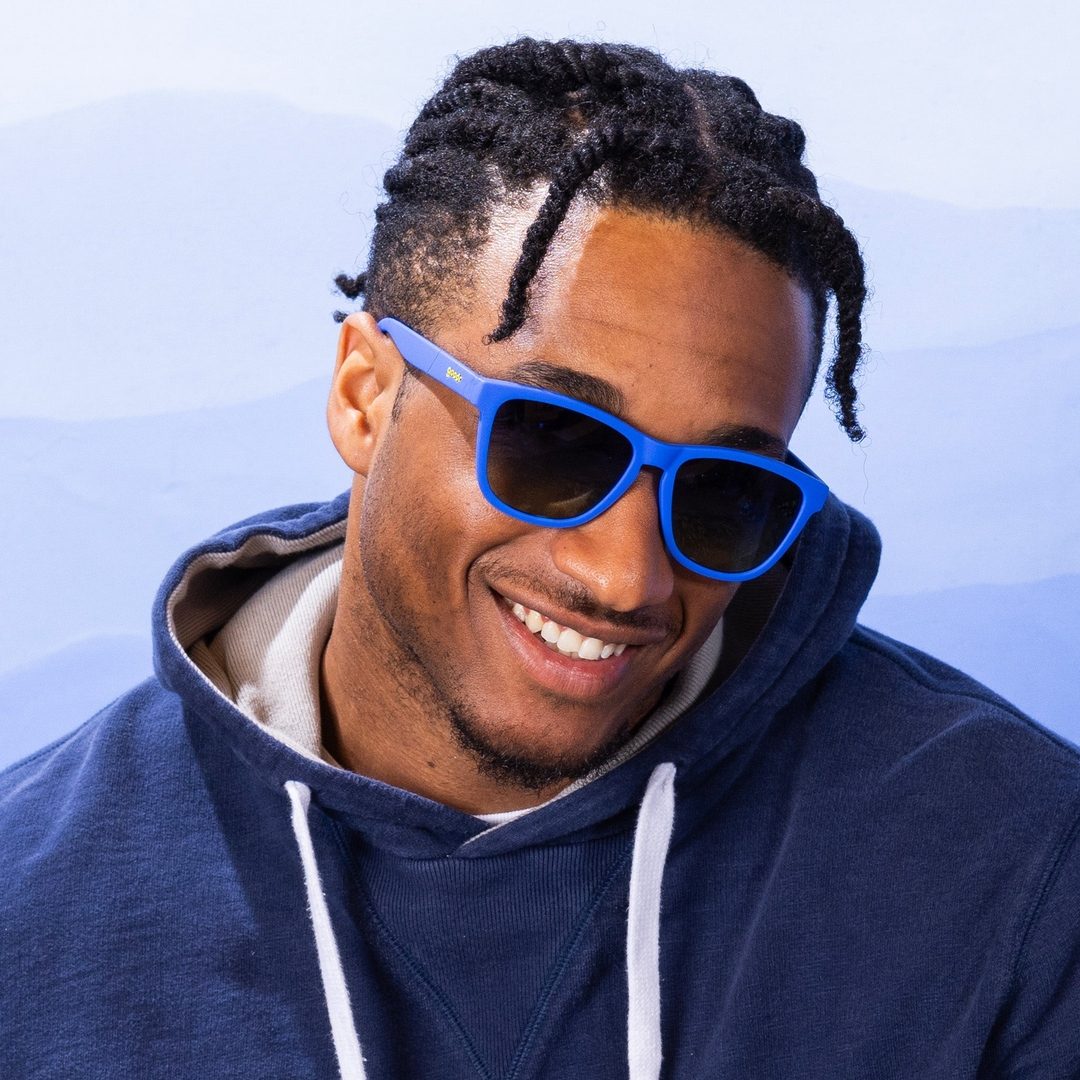 Blue Lobster's SCUBA Revenge OG polarized sunglasses from Rare Air Discs, featuring sleek blue frames and polarized lenses.