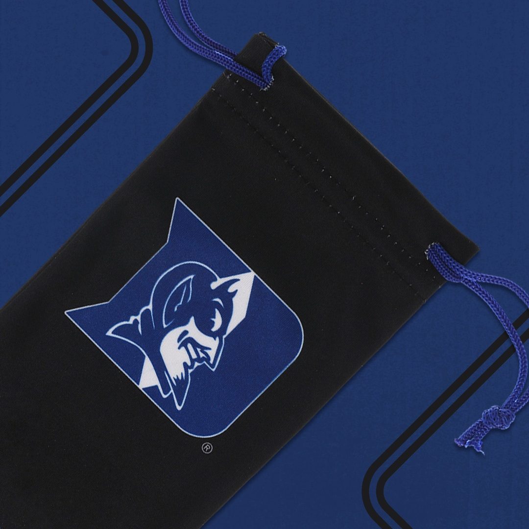 Royal blue Duke Hustle collegiate OG polarized sunglasses by Rare Air Discs, featuring sleek design and reflective lenses.