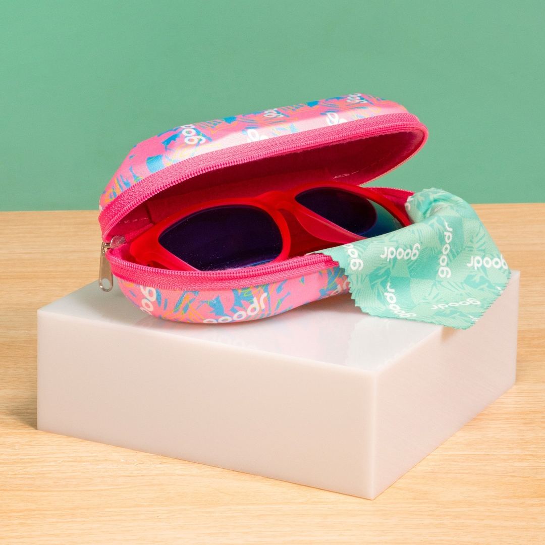 Rare Air Discs “We Made A Good Case” sunglasses case with carabiner, compact accessories holder in black with logo detail.