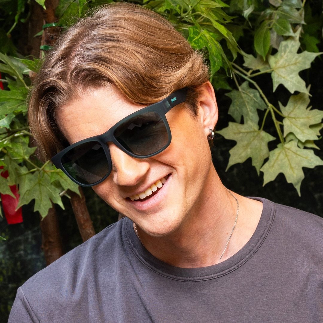 Rare Air Discs Underwater Thunder Plunder BFG polarized sunglasses, black frame and tinted lenses, outdoor accessory for sun protection.