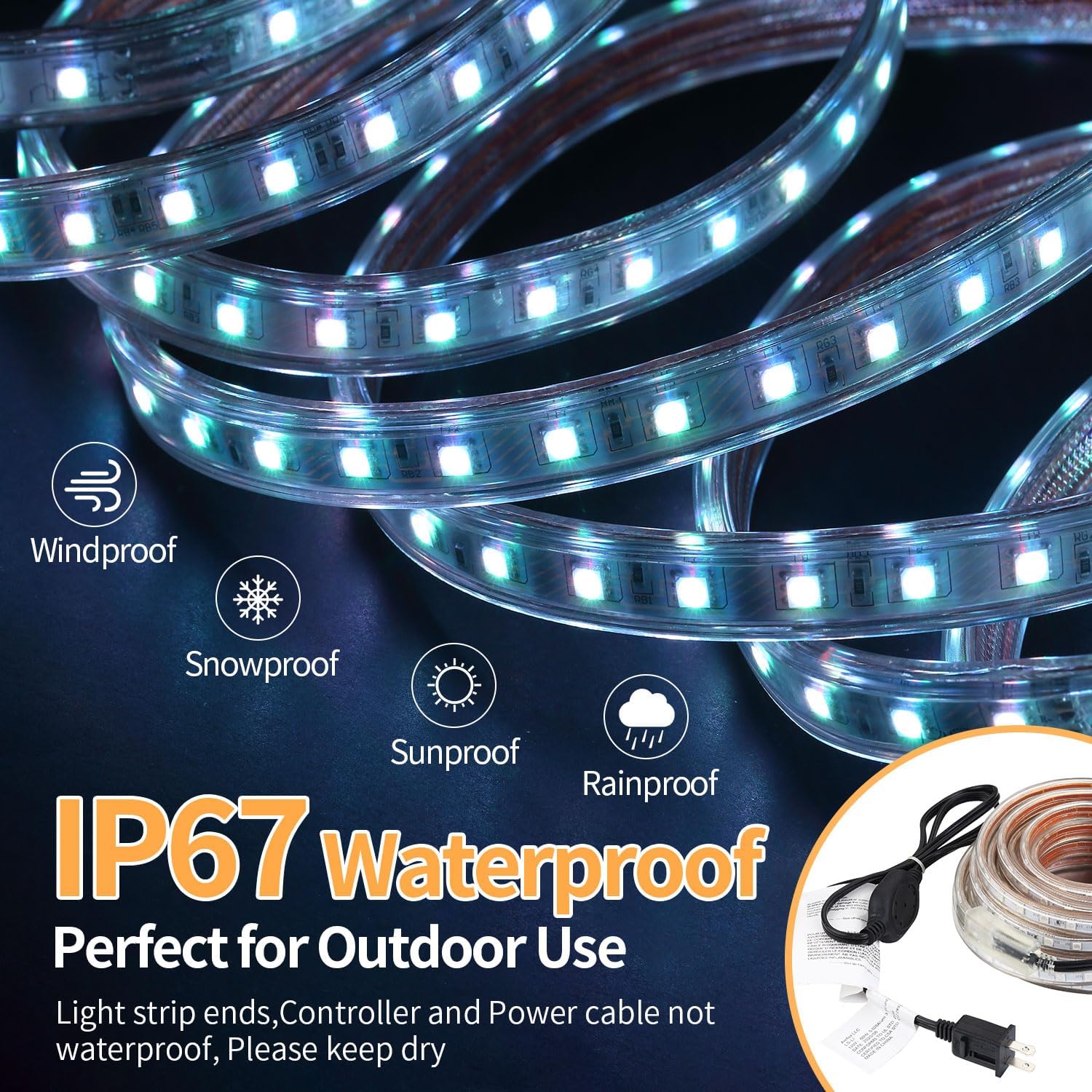 50 FT Waterproof Led Strip Lights for Outdoor Indoor, Cool White, Warm White, Blue, 16 Multiple Color Changing Led Light with Remote Control - OVERLANDERS Outfitter