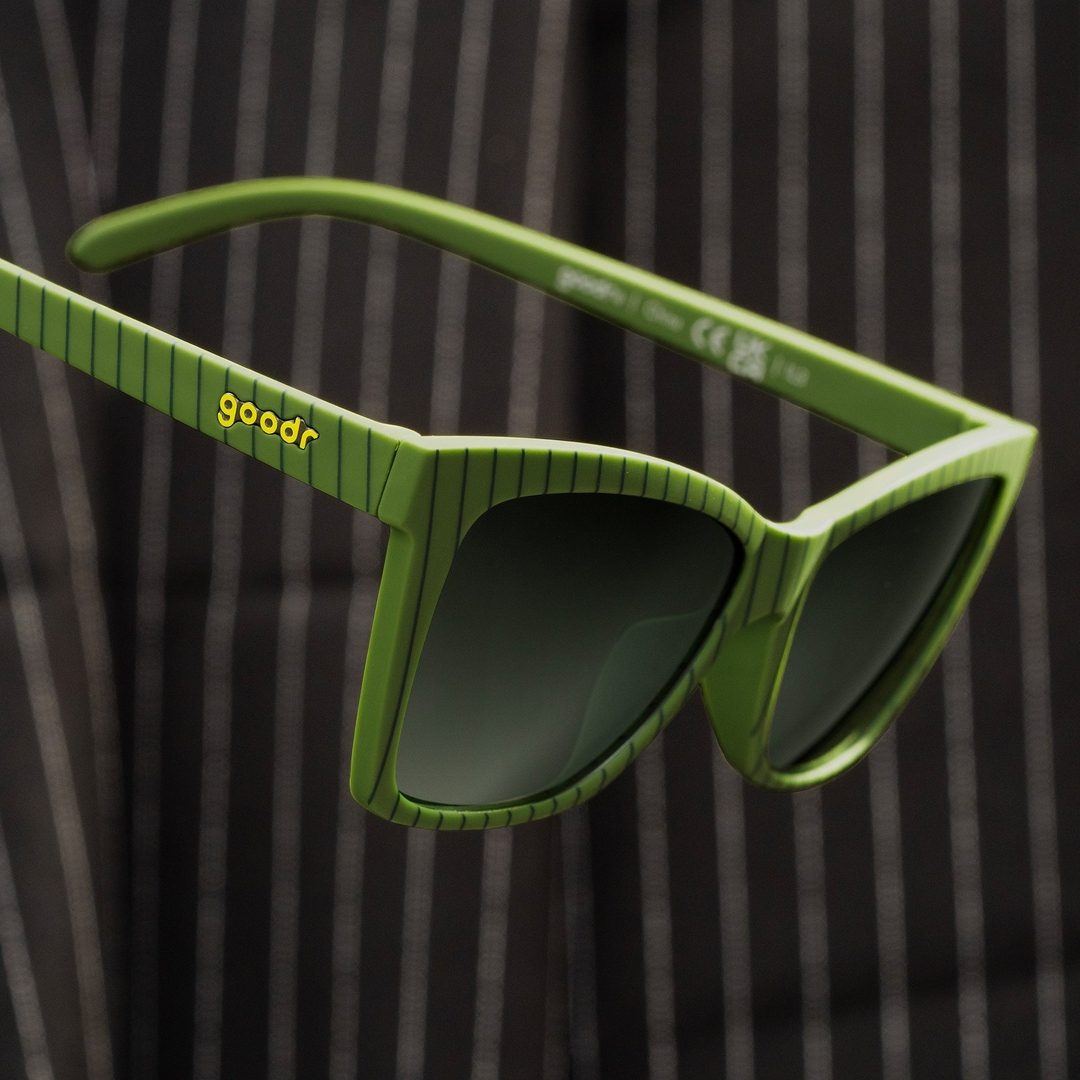 Polarized sunglasses with swirling design by Rare Air Discs, featuring a fashionable martini-inspired shape and bold accessory style.