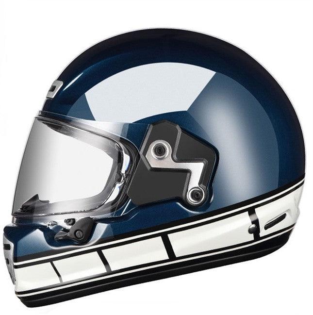 Bean's Moto Booth AMZ™ Retro Carbon Fiber Fiberglass Helmet with sleek black finish and vintage design for motorcycle riding.
