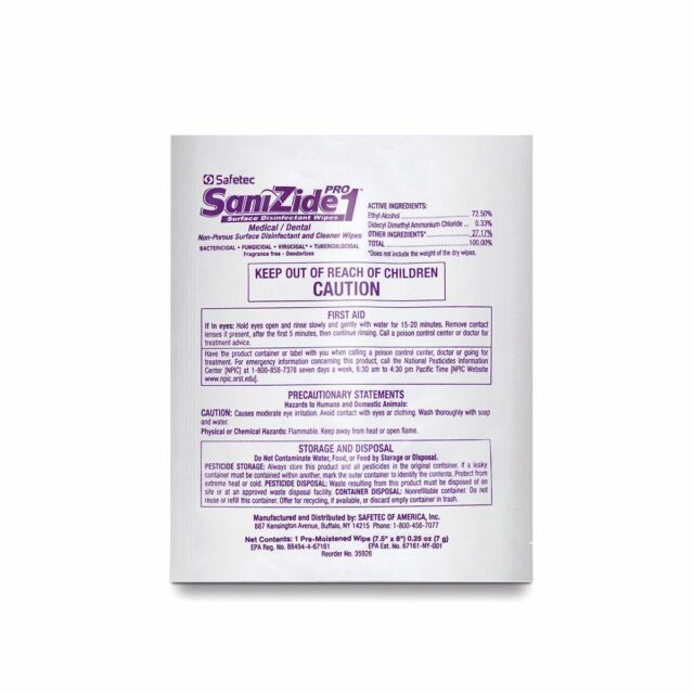SaniZide Pro 1® Surface Disinfectant Wipes in a pouch, ideal for disinfecting surfaces, from Alpenglow Readiness Supply.