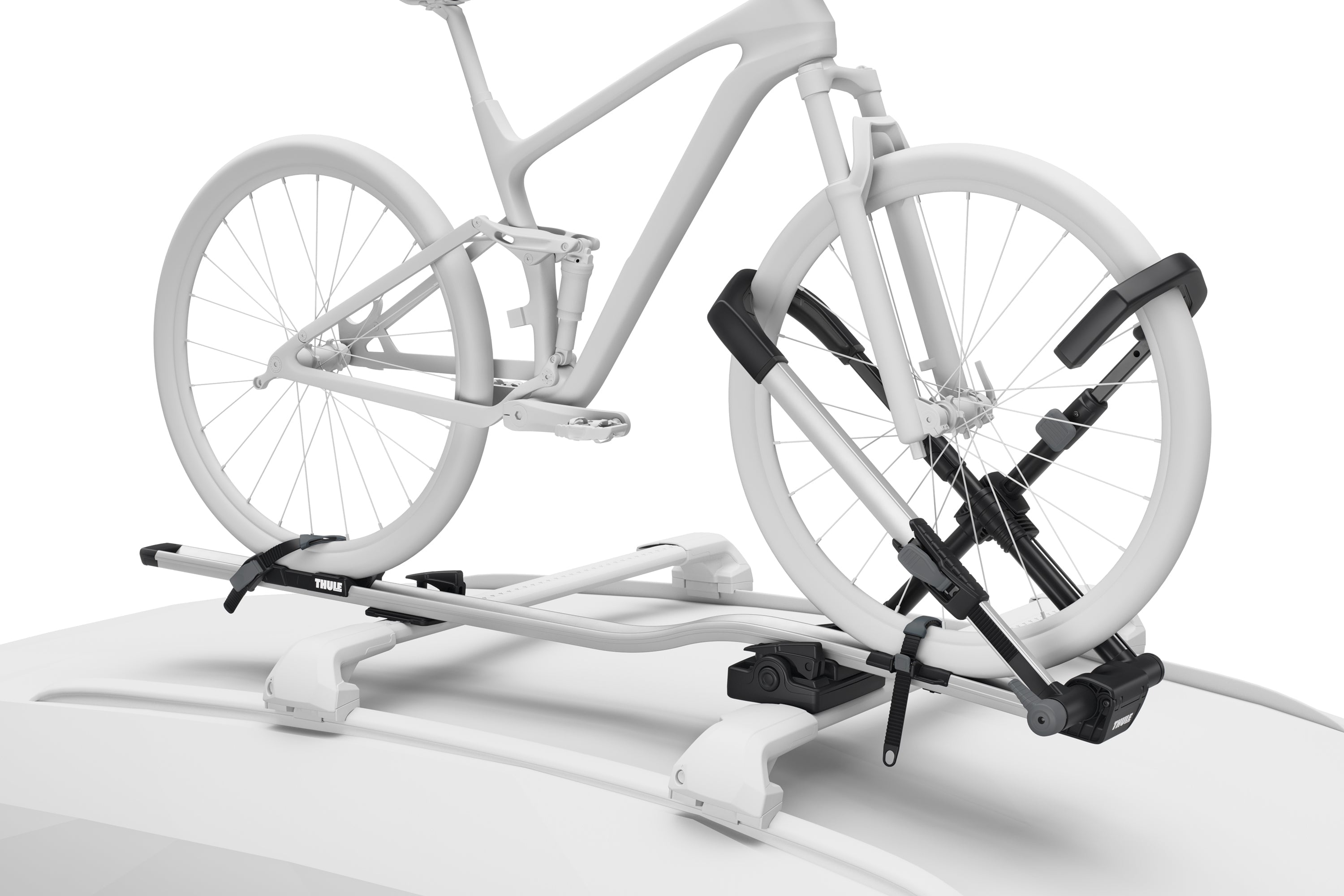 Backcountry Sportsman Thule UpRide bike rack mounted on a vehicle, showcasing its secure bike transportation design.