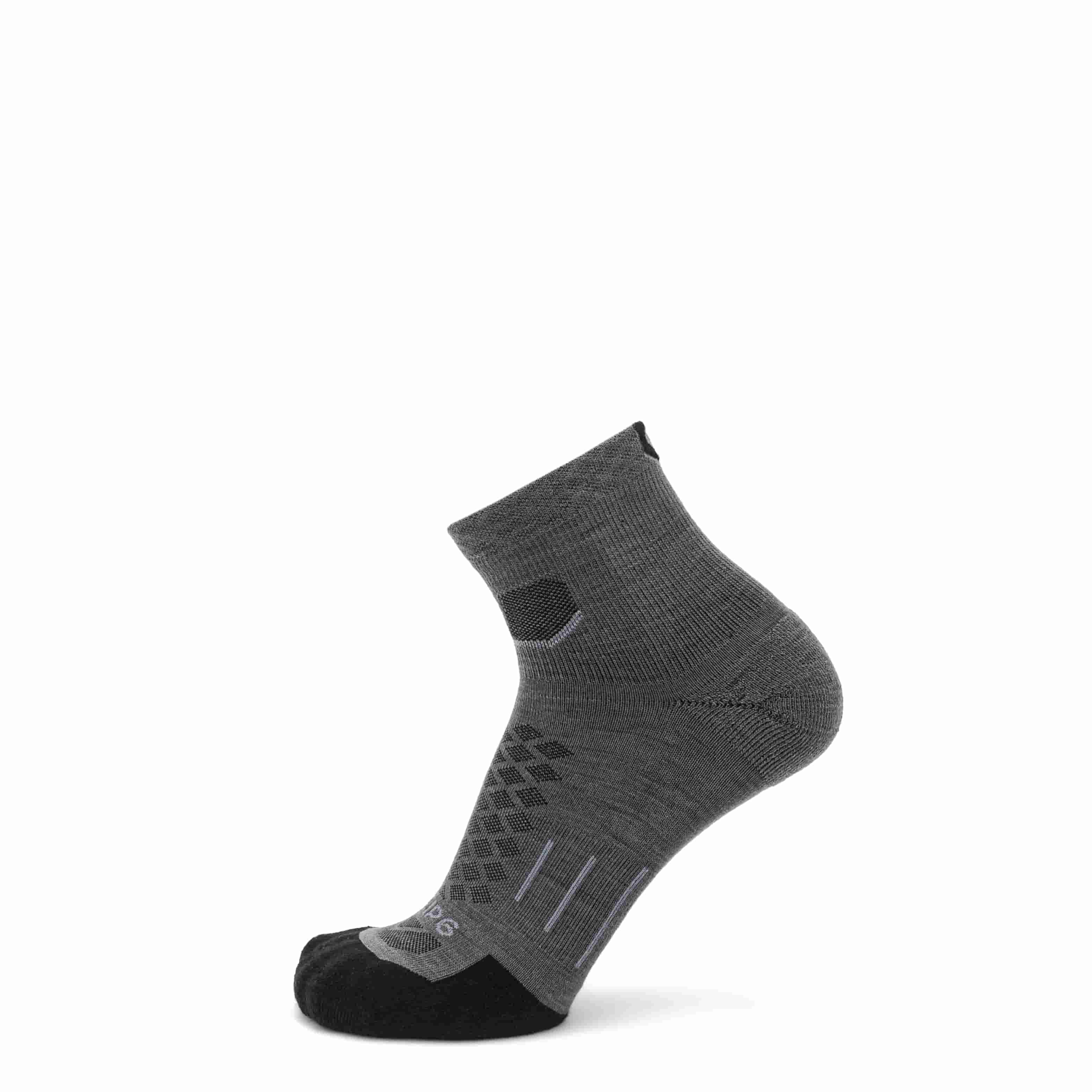 Three pairs of GRIP6 Tarmac Run 1/4 Crew Merino Wool Socks, showing their comfortable fit and breathable fabric.