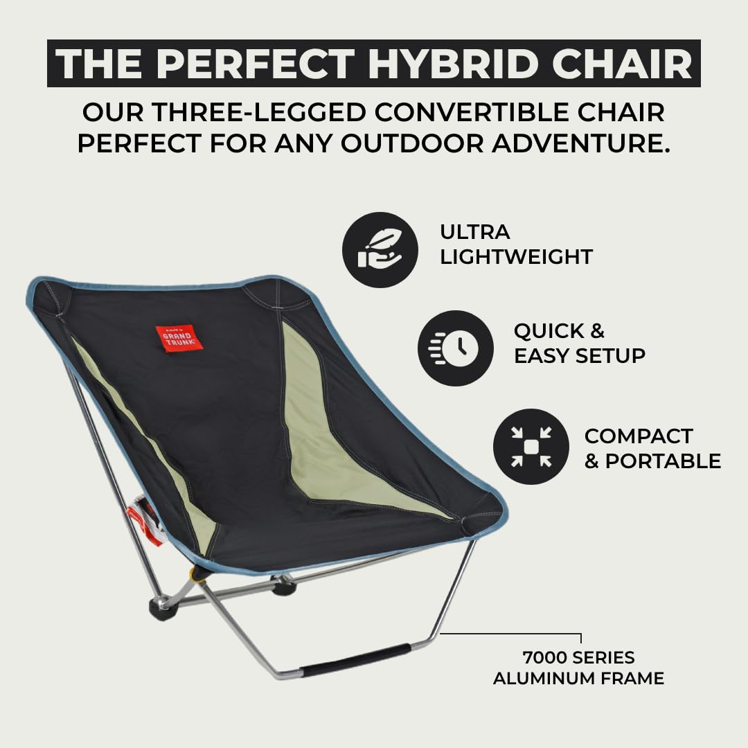 GrandTrunk Mayfly Low Ground Collapsible Chair with fabric seat and lightweight frame, ideal for outdoor camping and relaxed seating.