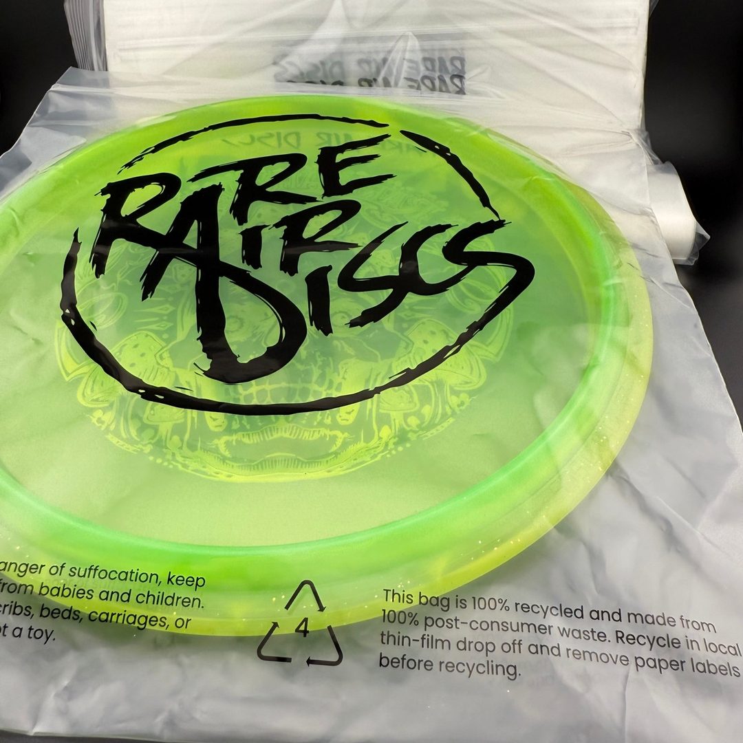 Set of 100 clear disc storage bags from Rare Air Discs, 9x9 inches, made from 2mil recycled material for disc accessories.