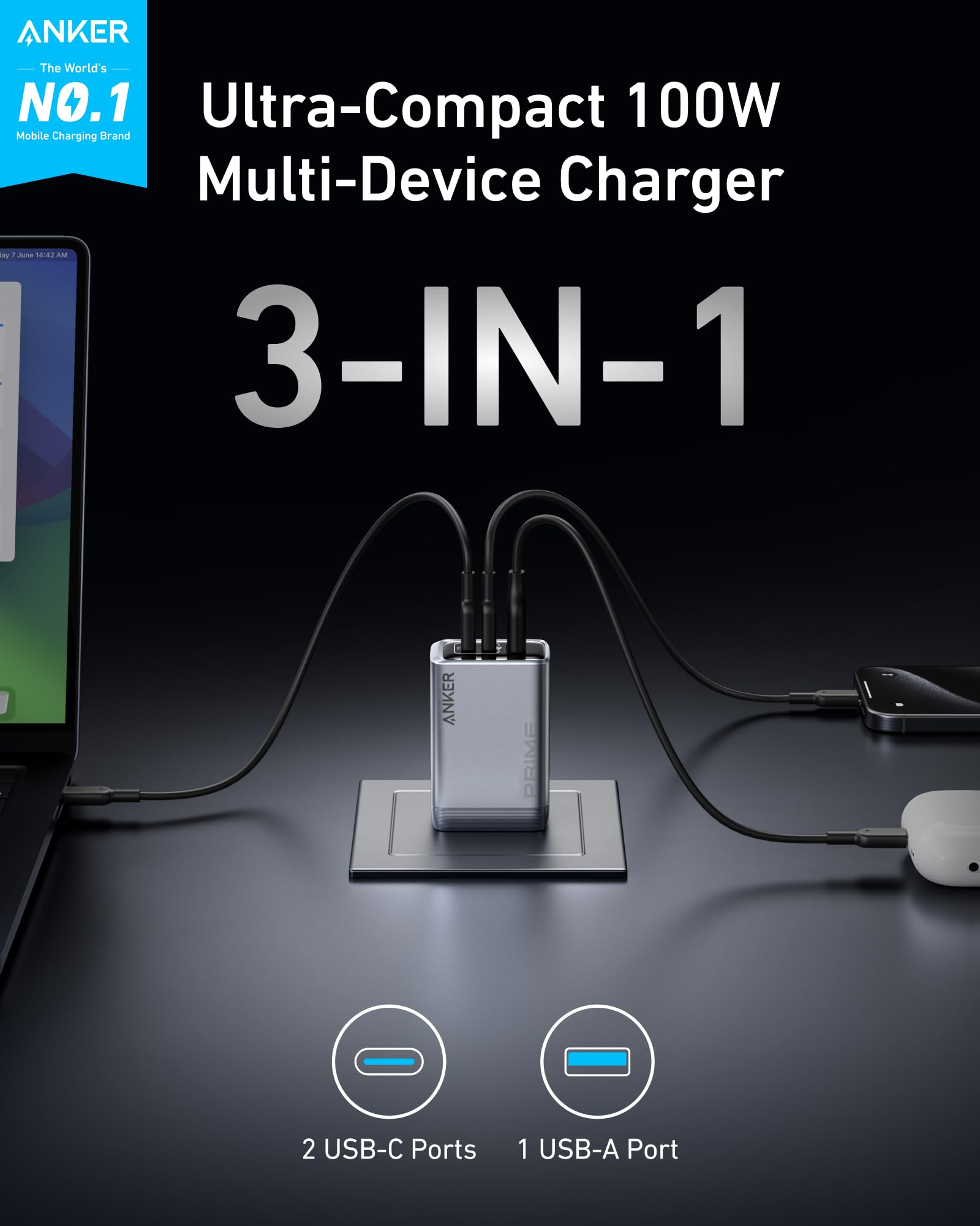 Anker Prime Charger (100W, 3 Ports, GaN) - We The Collective