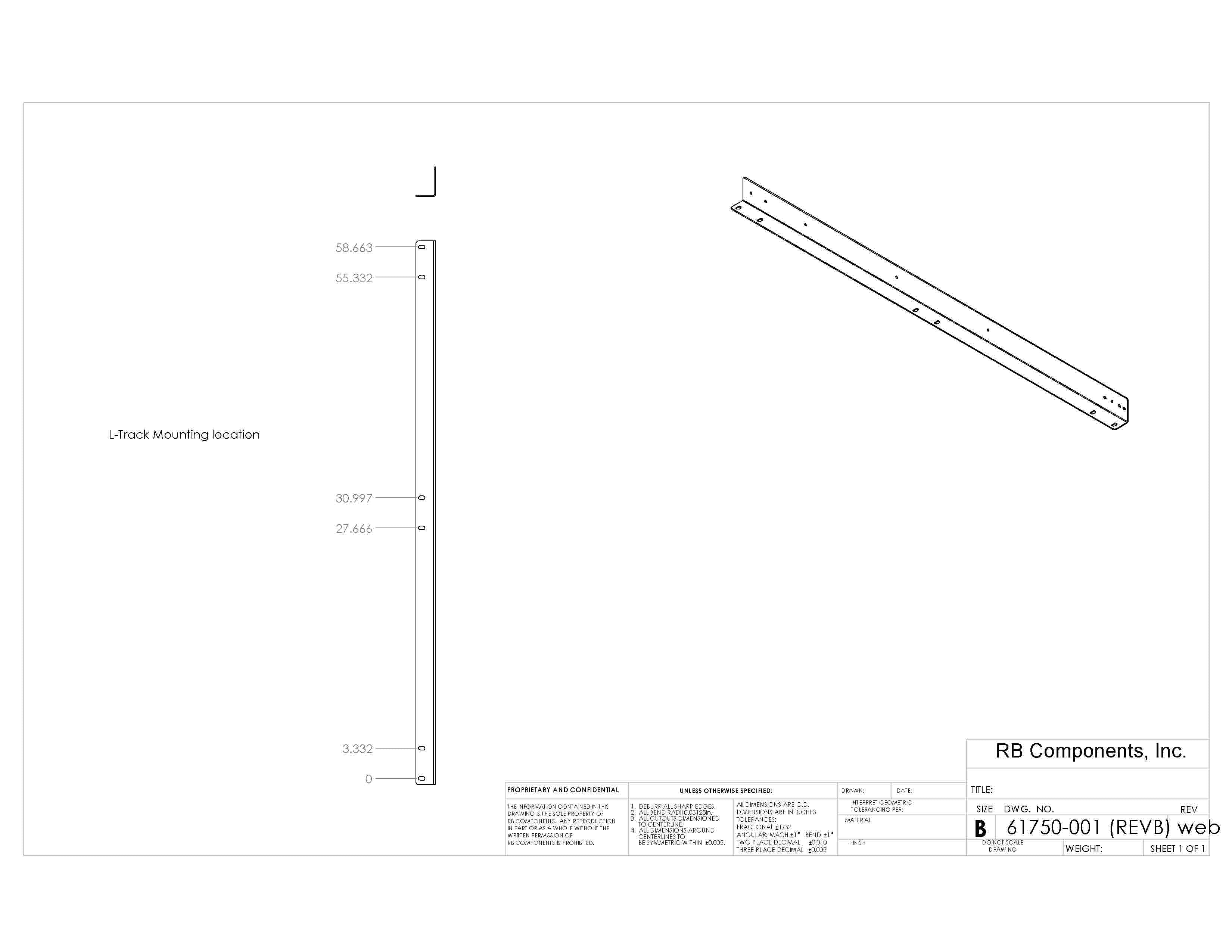 RB Components 60-inch DIY slide tray kit with metal rails and mounting hardware, ideal for custom sliding drawer installations.