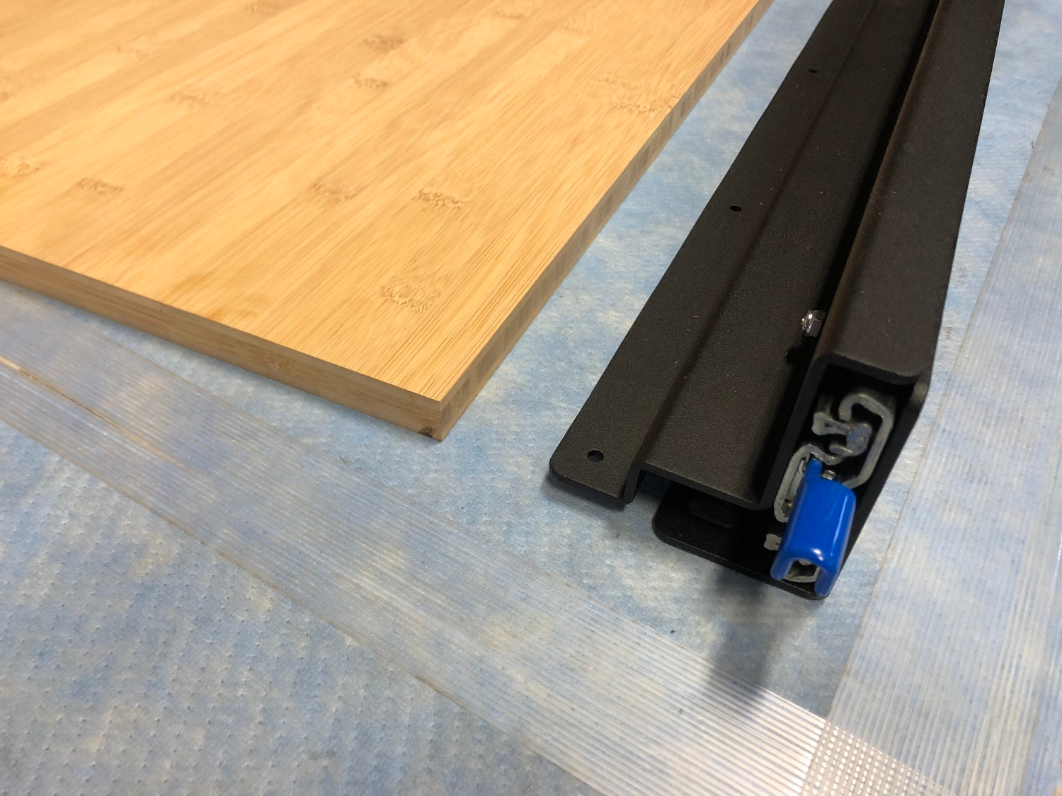 RB Components 60-inch DIY slide tray kit with metal rails and mounting hardware for custom storage solutions.