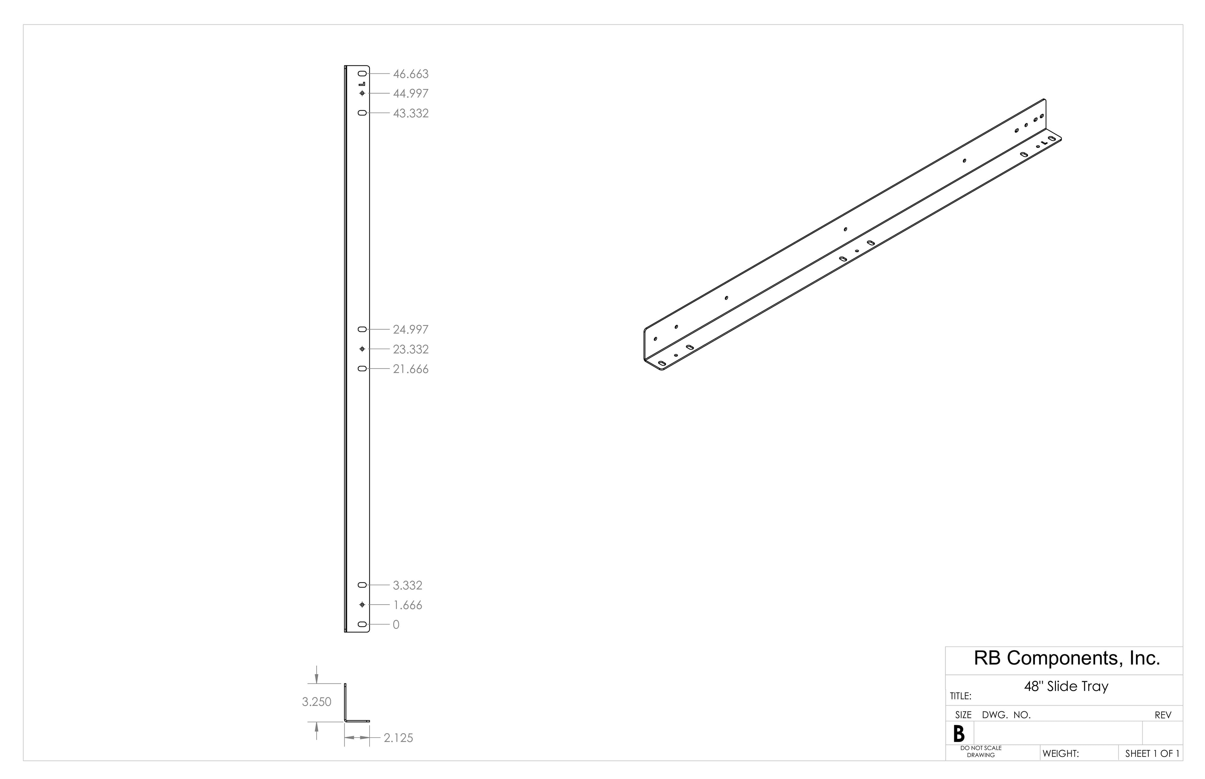 RB Components 48-inch DIY slide tray kit mounted on a surface, showcasing the sliding mechanism and sturdy construction.