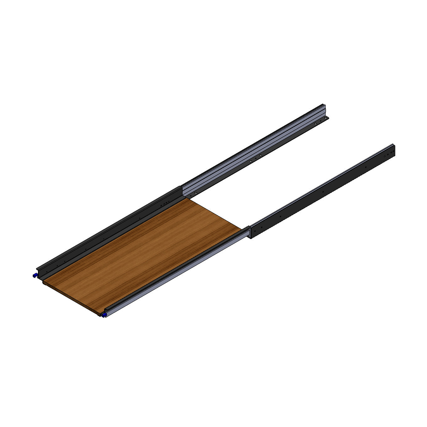 48-inch DIY slide tray kit from RB Components, showing extended metal tray with sliding mechanism and mounting brackets.