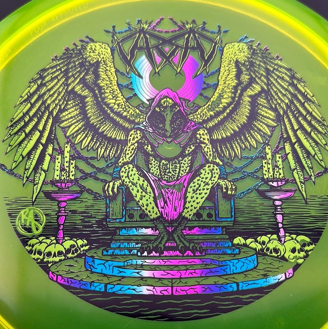 CryZtal Buzzz disc golf disc by Rare Air Discs featuring Karudi the Overseer design from Cult of RAD by Ripper Studios.