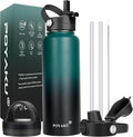 Water Bottle Insulated 32oz 40oz 64oz 128oz Straw Lid Spout Lid & 3 Lids, Leak Proof, Vacuum Insulated,Stainless Steel Water Bottle Wide Mouth for Sports, Gym or Office - OVERLANDERS Outfitter