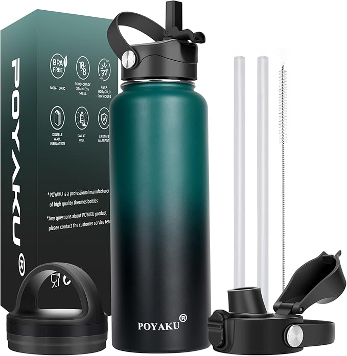 Water Bottle Insulated 32oz 40oz 64oz 128oz Straw Lid Spout Lid & 3 Lids, Leak Proof, Vacuum Insulated,Stainless Steel Water Bottle Wide Mouth for Sports, Gym or Office - OVERLANDERS Outfitter