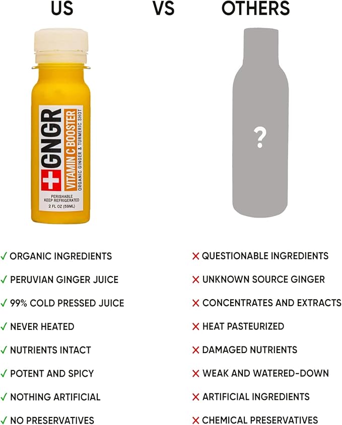 '+GNGR 24 Shots Variety Pack of Organic Immunity Boosting Ginger Shots - Cold Pressed Ginger Shots for All Natural Digestive and Immune Support - Nothing Artificial - USDA Organic (2 Fl Oz, 24 Pack) - OVERLANDERS Outfitter