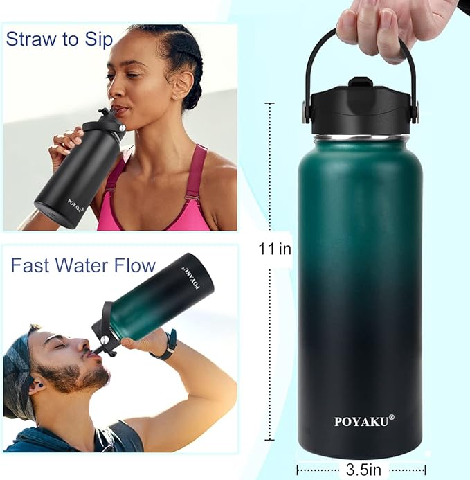Water Bottle Insulated 32oz 40oz 64oz 128oz Straw Lid Spout Lid & 3 Lids, Leak Proof, Vacuum Insulated,Stainless Steel Water Bottle Wide Mouth for Sports, Gym or Office - OVERLANDERS Outfitter
