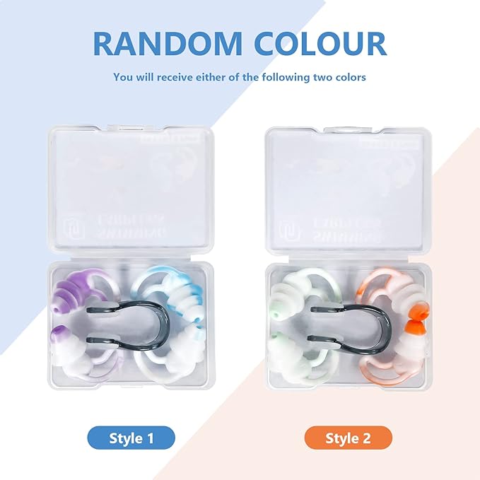 Reusable Swimming Ear Plugs with Nose Clips -2 Pairs Silicone Swimmers Ear Plugs for Adult Water Surfing, Snorkeling, Sleeping and Shower