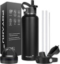 Water Bottle Insulated 32oz 40oz 64oz 128oz Straw Lid Spout Lid & 3 Lids, Leak Proof, Vacuum Insulated,Stainless Steel Water Bottle Wide Mouth for Sports, Gym or Office - OVERLANDERS Outfitter