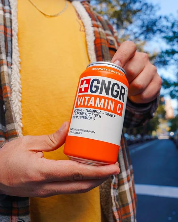 '+GNGR Sparkling Vitamin C Prebiotic Drink - Caffeine free - 5g Prebiotic Fiber - Orange Juice - Ginger Juice - Turmeric - Acerola - Apple Cider Vinegar - Prebiotic Soda - Immunity (12 oz - 12 Pack) - OVERLANDERS Outfitter