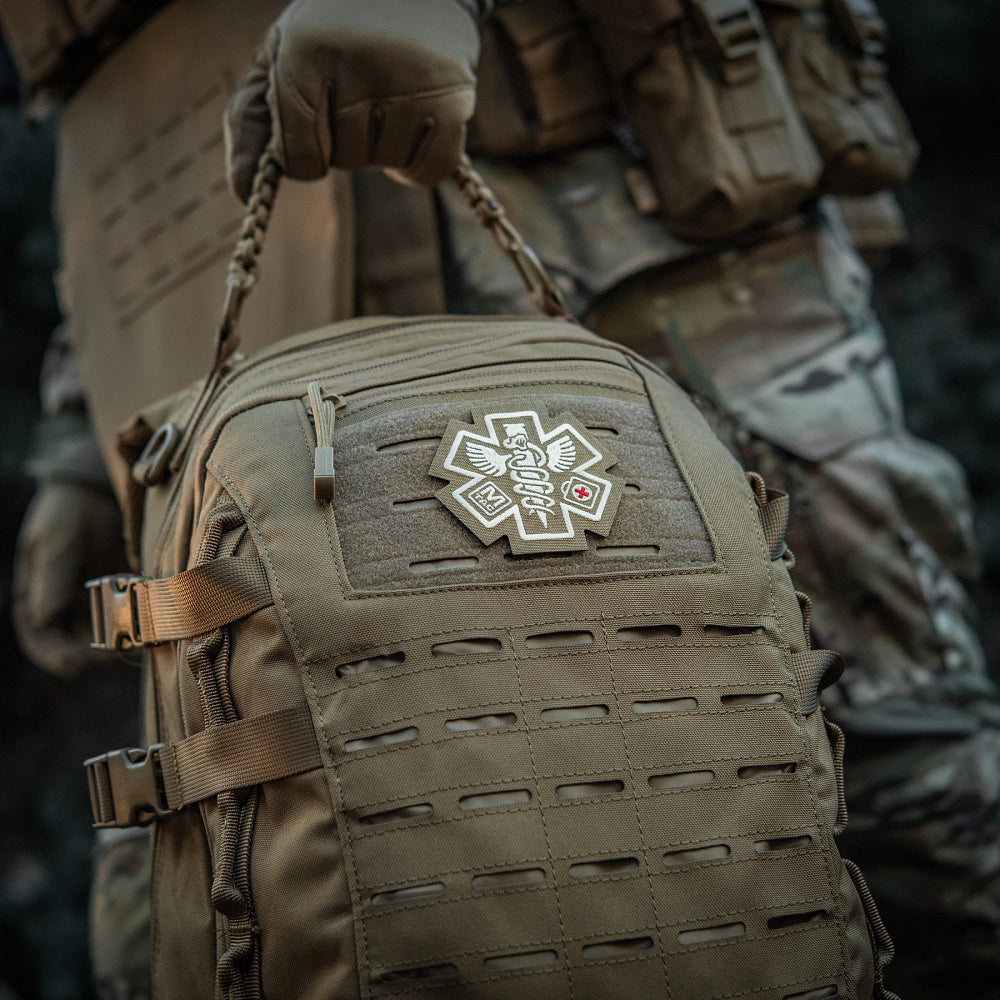 M-TAC Paramedic embroidered patch featuring medical symbols on a durable fabric background.