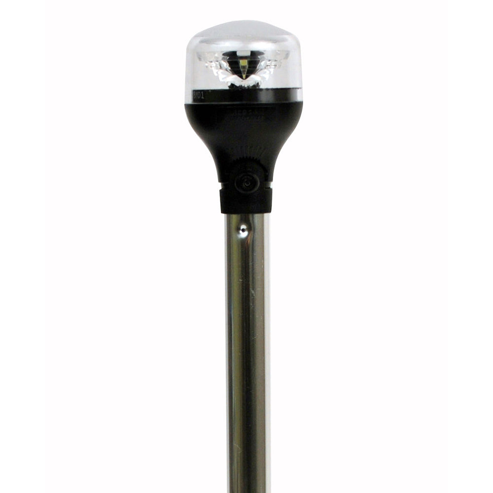 Attwood LightArmor all-around navigation light on a 20-inch aluminum pole with black composite base and adapter, by Wake World Parts.