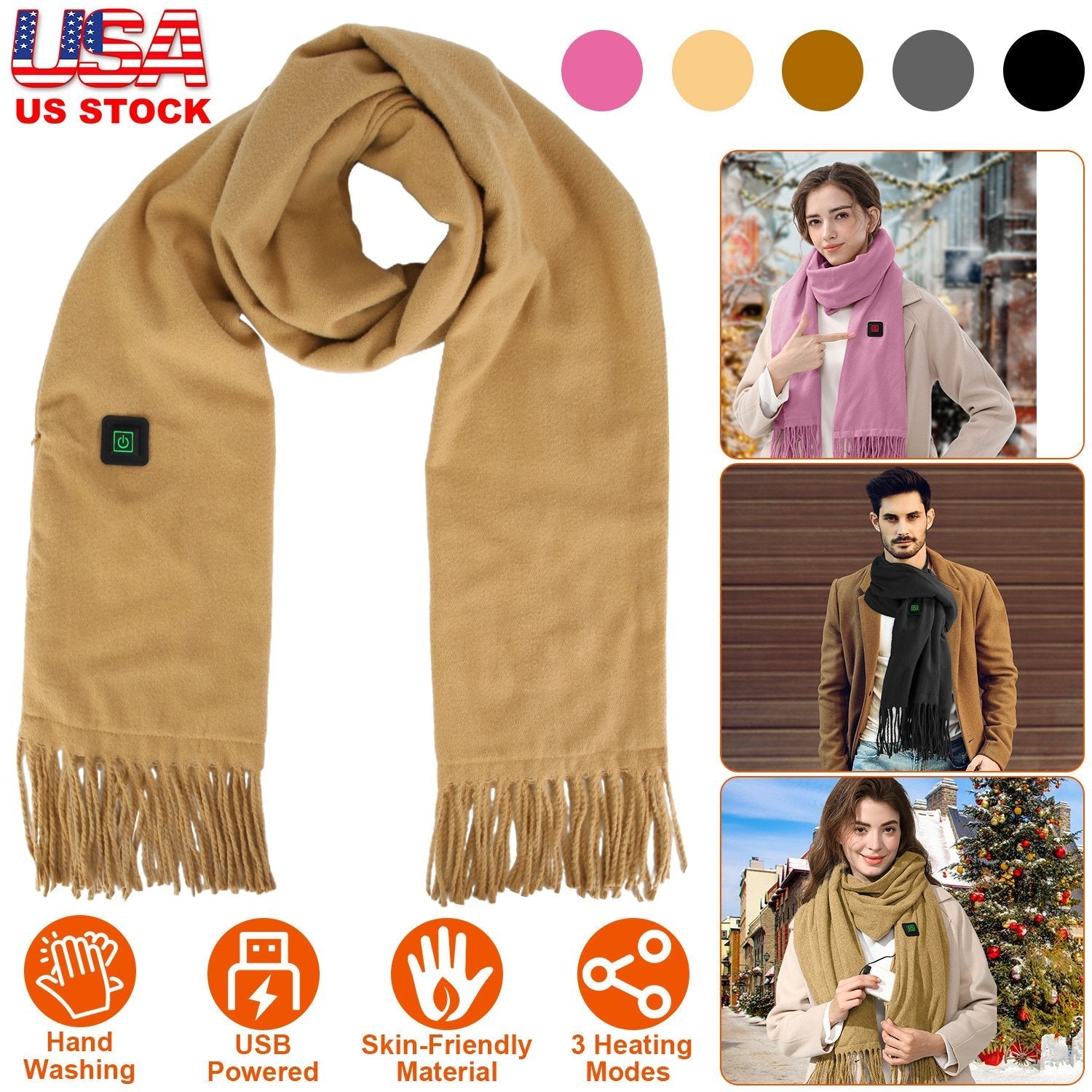 Electric Heated Winter Scarf USB Heating Neck Wrap Unisex Heated Neck Shawl Soft Warm Scarves 3 Heating Modes for Outdoor Cycling Skiing Skating - OVERLANDERS Outfitter