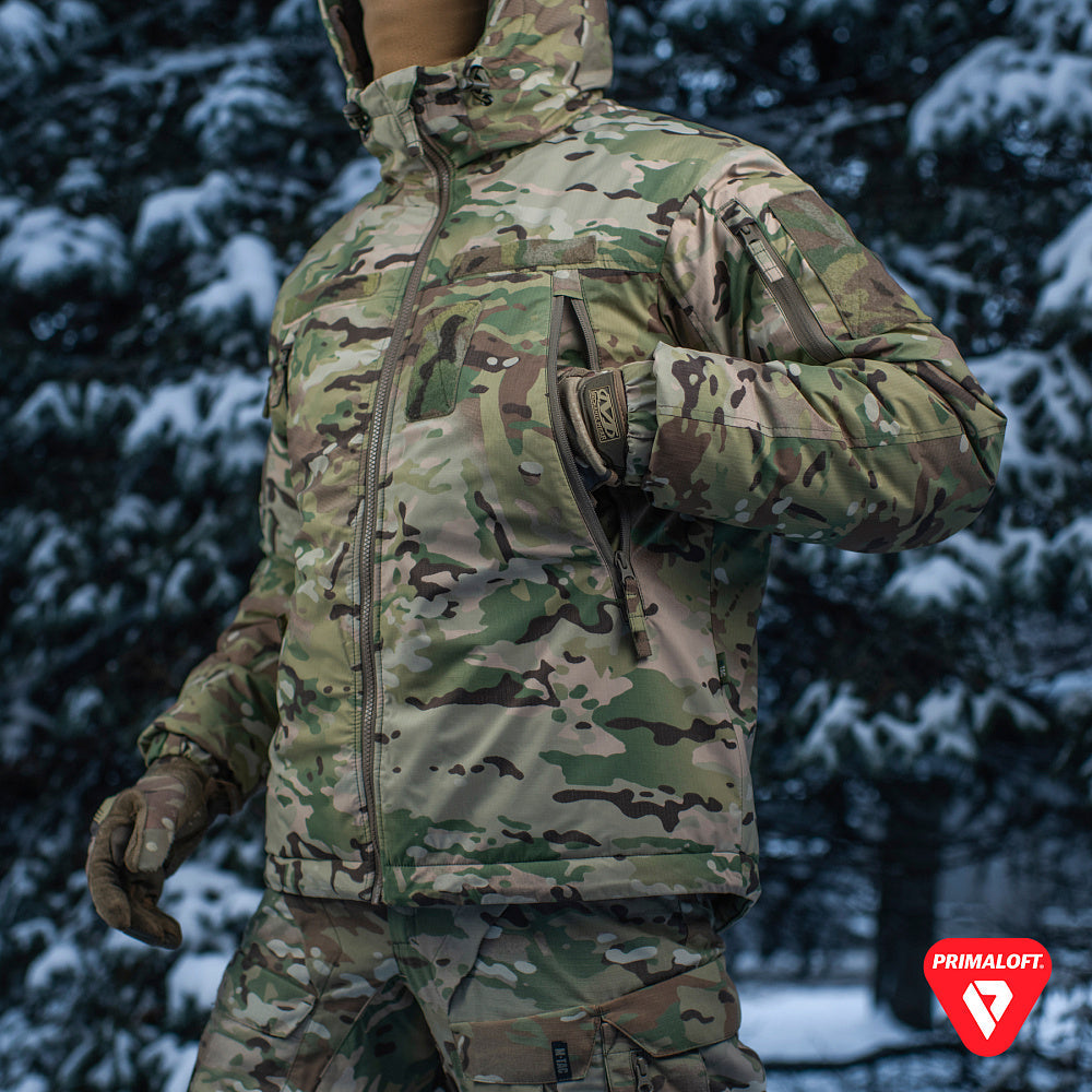 M-Tac Winter Jacket Alpha Gen.IV Pro Primaloft with insulated design and multiple pockets, suitable for cold weather.