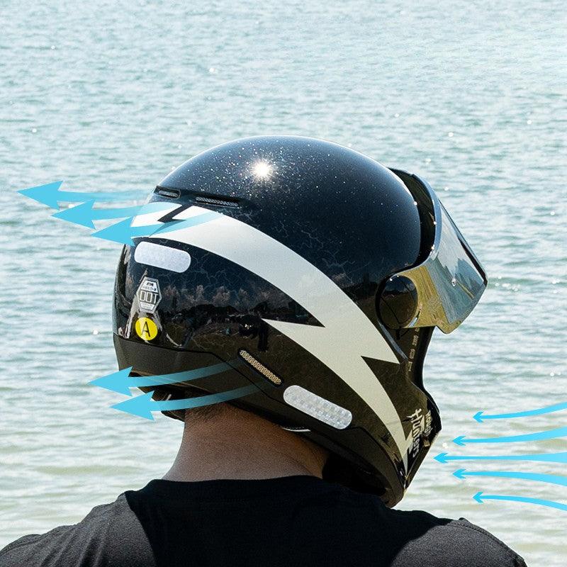 Decorative HVA™ Retro Full-Face Motorcycle Helmet from Bean's Moto Booth, vintage style with detailed design elements.