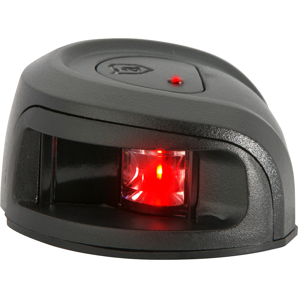 Attwood LightArmor black composite port navigation light with red lens, suitable for marine boats, 2 nautical mile visibility.