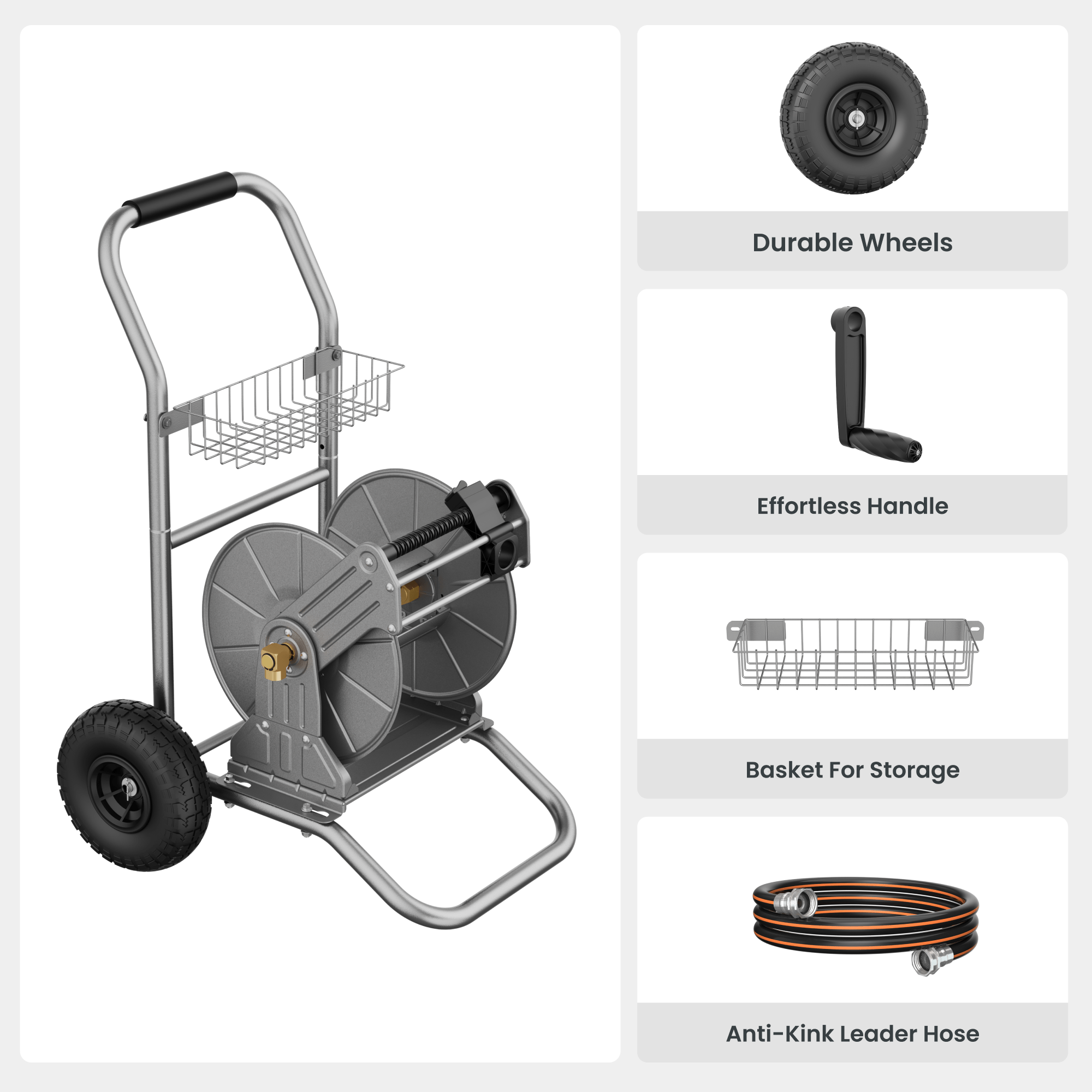 Garden Hose Reel Cart-2 Wheels-Stainless Steel-Heavy Duty - OVERLANDERS Outfitter