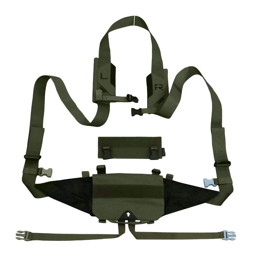 HCC Tactical BuddyStrap Injured Person Carrier in black, featuring adjustable straps and padded handles for rescue and transport.