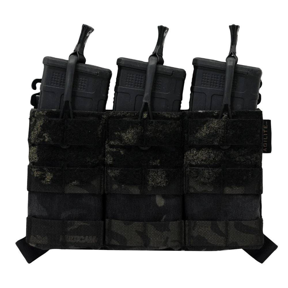 HCC Tactical AG3 Triple Mag Placard for tactical gear, featuring three magazine pouches on a durable military-style vest panel.