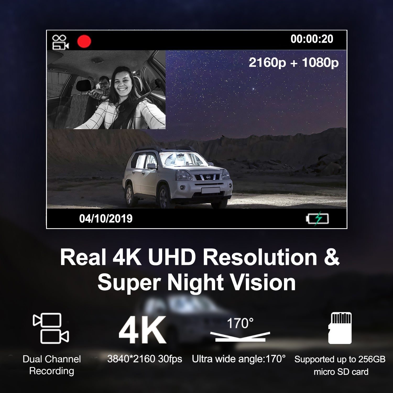 REXING V5C Plus Dash Cam Front 4K & 1080p Cabin Camera w/ Modular Capabilities, WiFi, and GPS - We The Collective