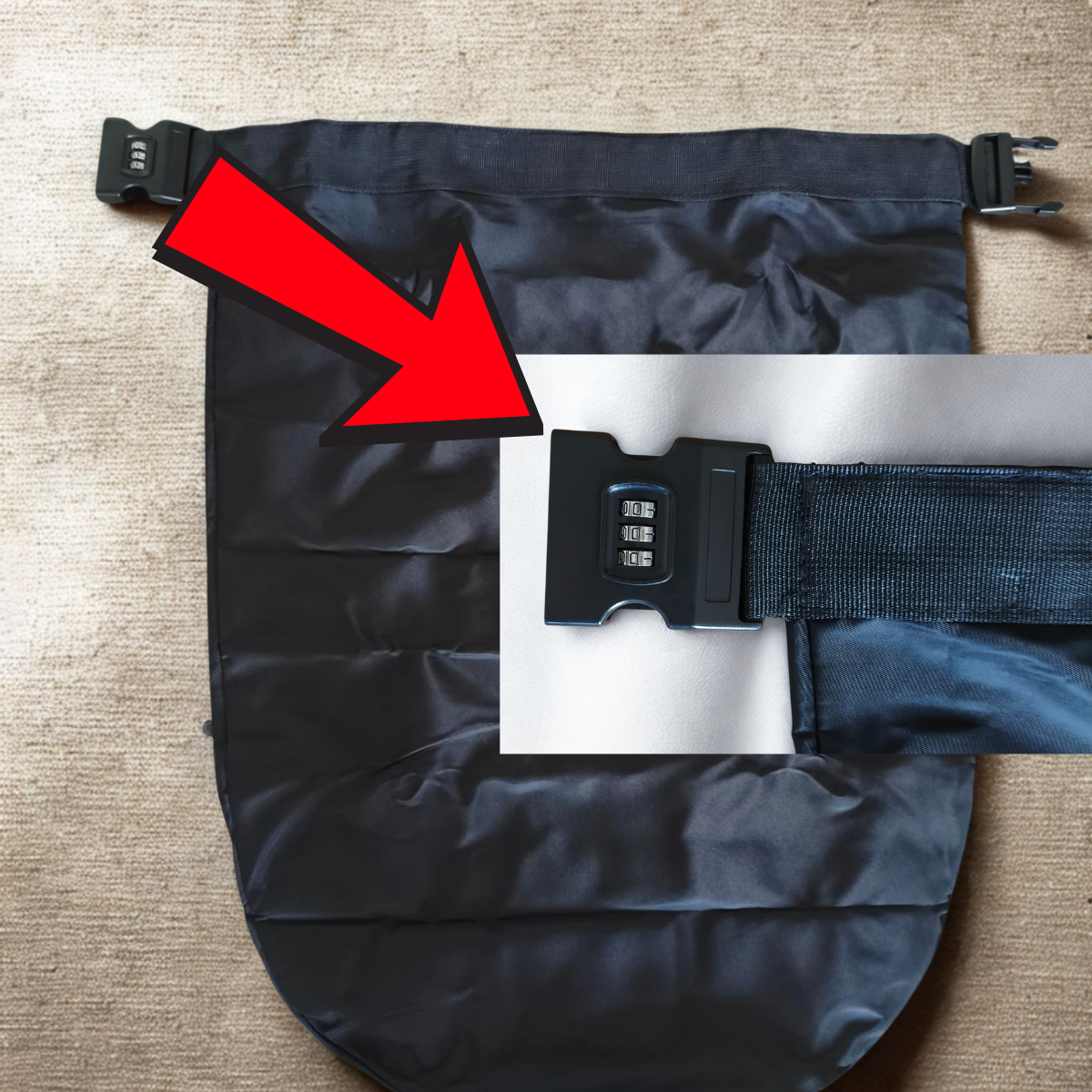Bean's Moto Booth portable helmet storage bag with code lock, motorcycle bag designed for secure helmet transportation.