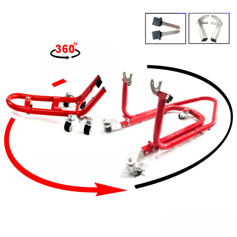 Bean's Moto Booth Liou Stand™ motorcycle paddock stand dolly, a portable wheel mover for motorcycle maintenance and storage.