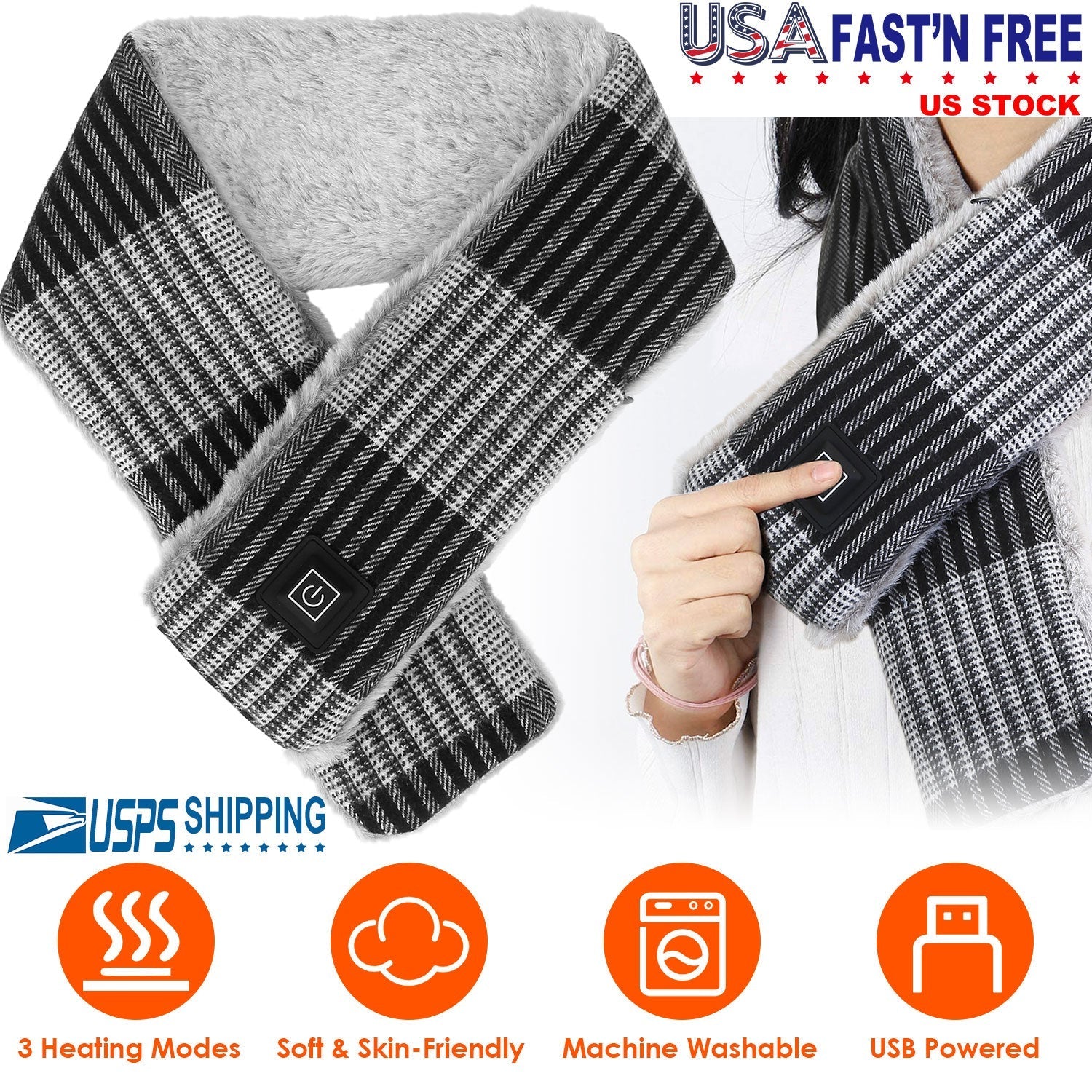Electric Heated Scarf USB Heating Neck Wrap Unisex Winter Heated Neck Shawl Soft Warm Scarves w/ 3 Heating Modes - OVERLANDERS Outfitter
