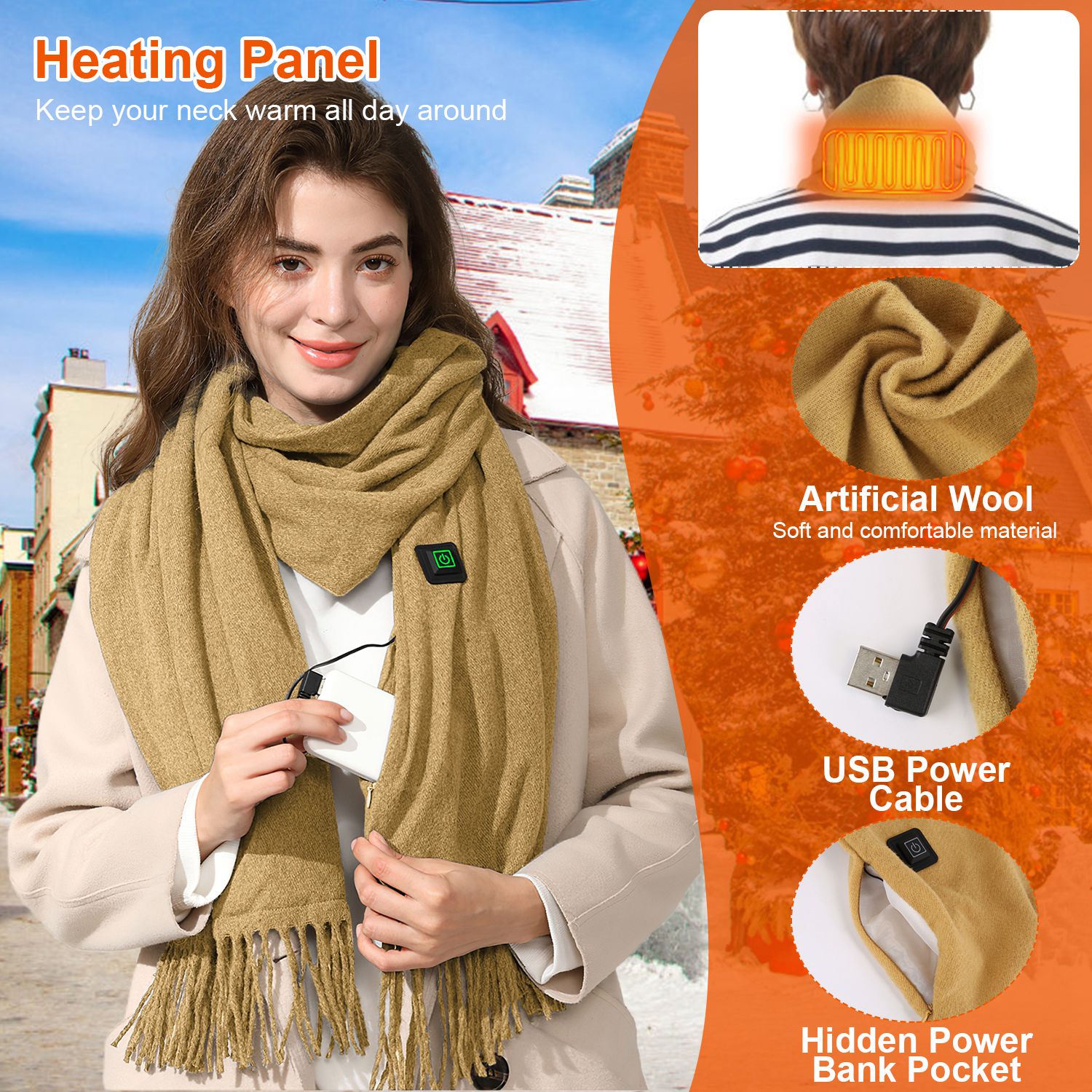Electric Heated Winter Scarf USB Heating Neck Wrap Unisex Heated Neck Shawl Soft Warm Scarves 3 Heating Modes for Outdoor Cycling Skiing Skating - OVERLANDERS Outfitter