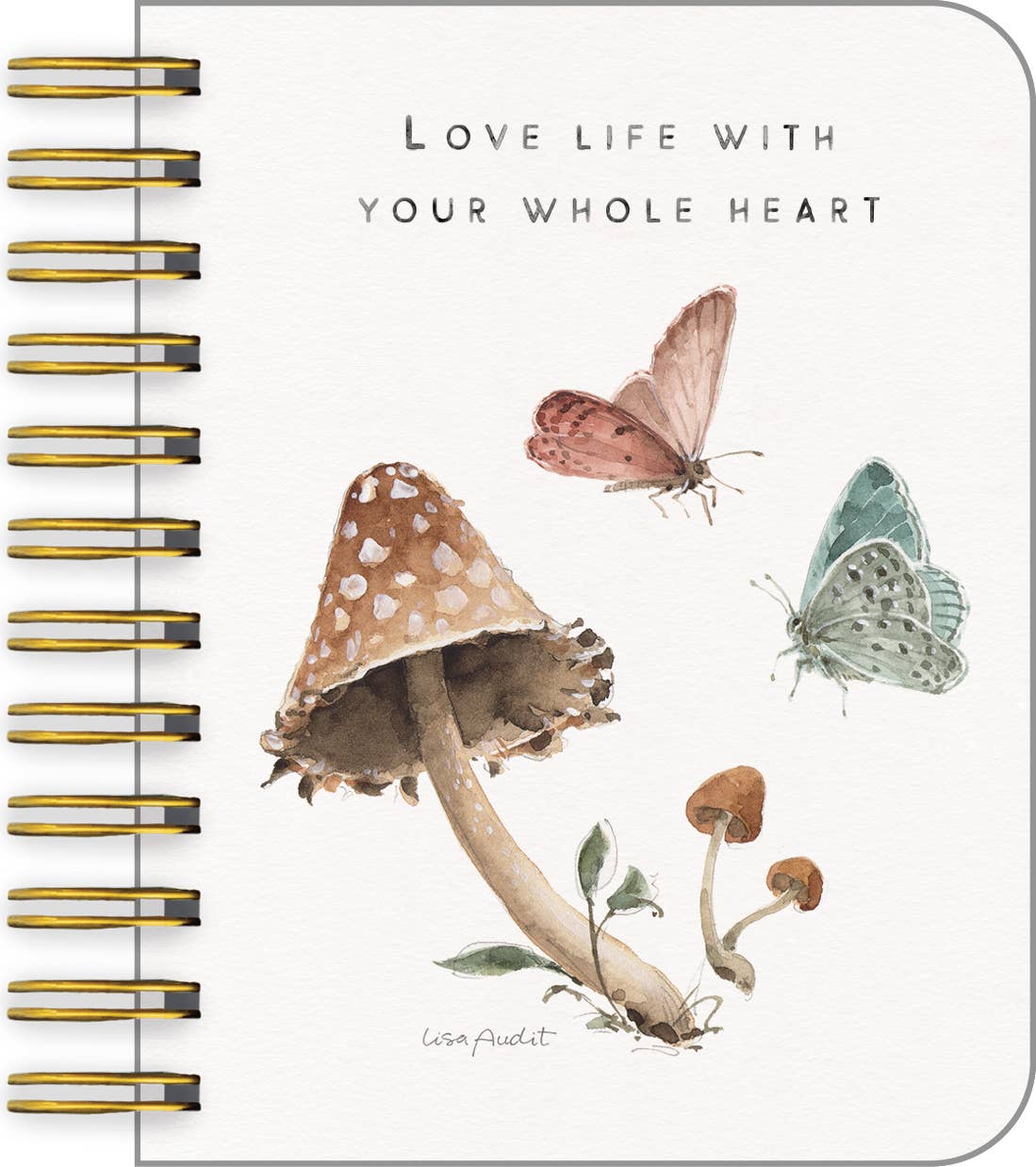 Little spiral book featuring butterflies and mushrooms by Alpenglow Readiness Supply, showcasing colorful illustrations.