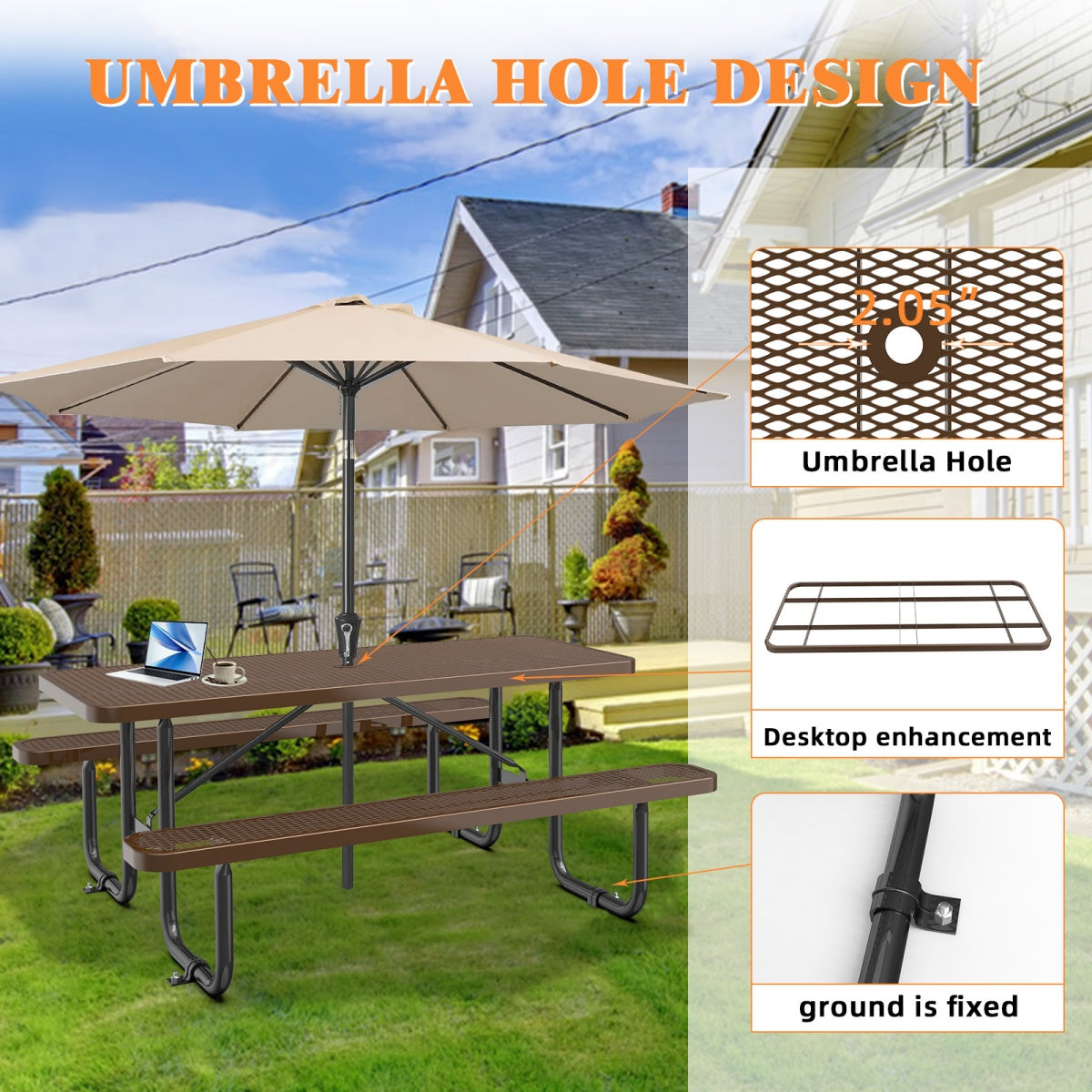 6 ft Metal Picnic Tables for Outdoors, Rectangle Coated Steel Patio Furniture Set - OVERLANDERS Outfitter