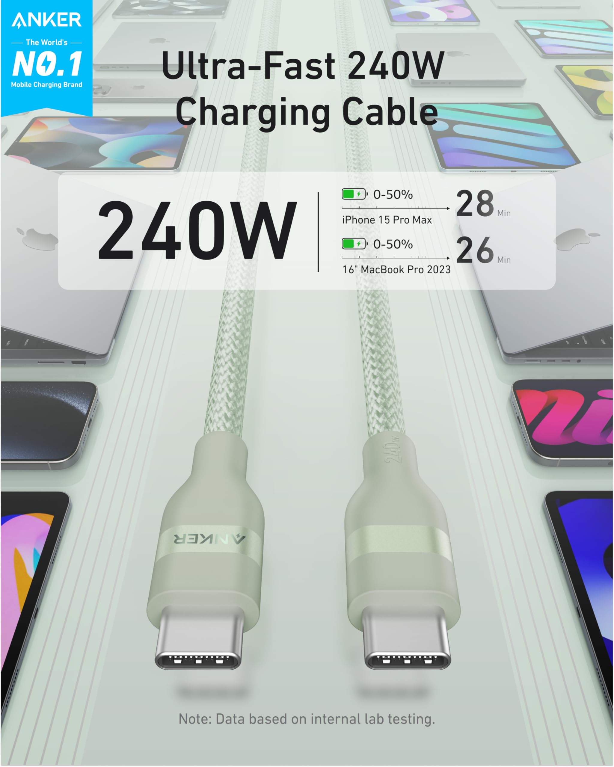 Anker USB-C to USB-C Cable (3 ft / 6 ft, 240W, Upcycled-Braided) - We The Collective