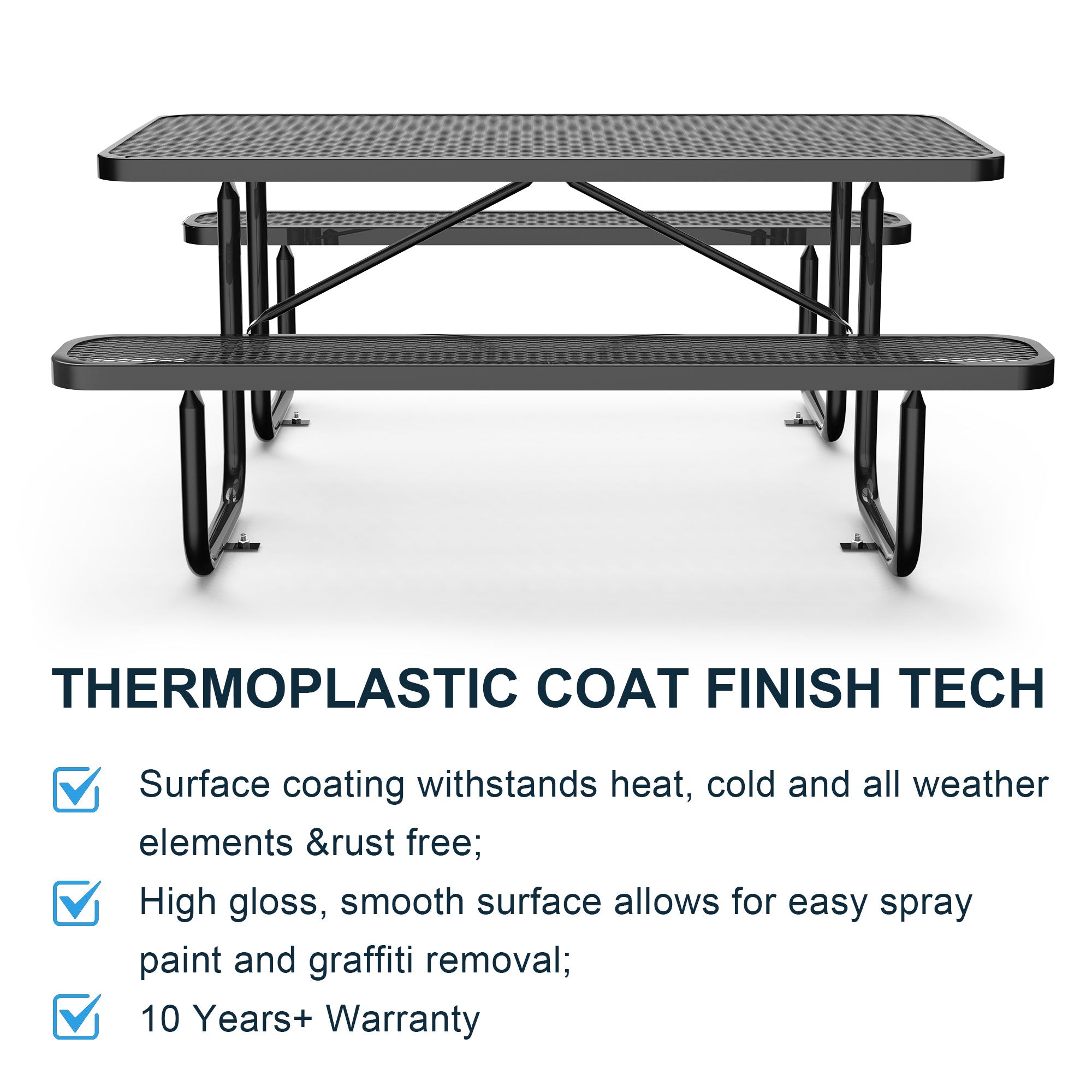 6 ft Metal Picnic Tables for Outdoors, Rectangle Coated Steel Patio Furniture Set - OVERLANDERS Outfitter
